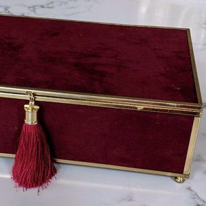 decorative red faux suede hinged box with tassel